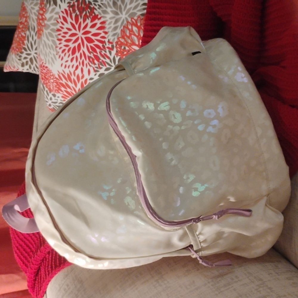 Gap Kids Backpack White Iridescent Print With Lavender Trim